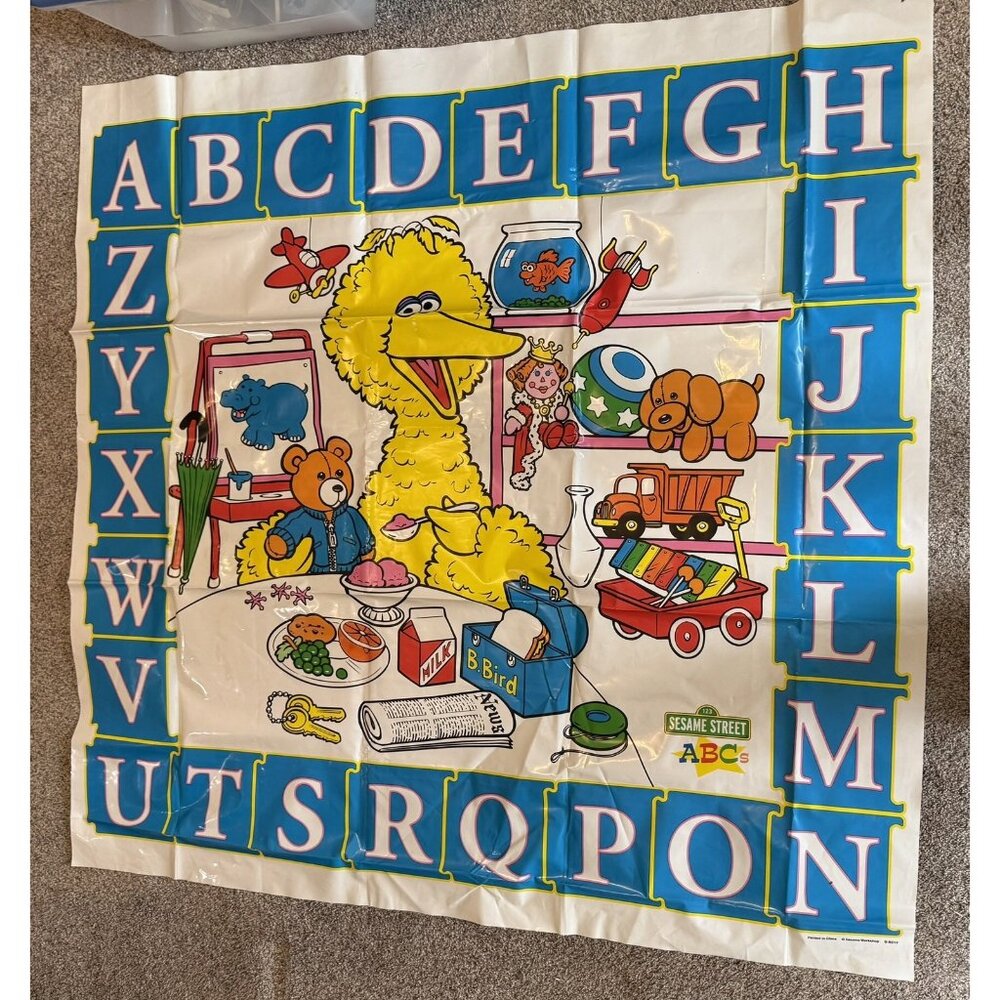 Vintage Sesame Street Alphabet Baby Vinyl Floor Play Mat Big Bird ABC